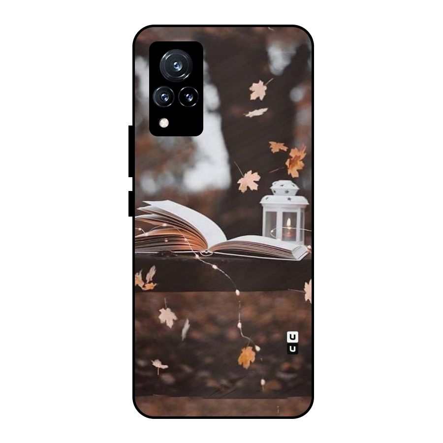Book and Fall Leaves Metal Back Case for Vivo V21 5G