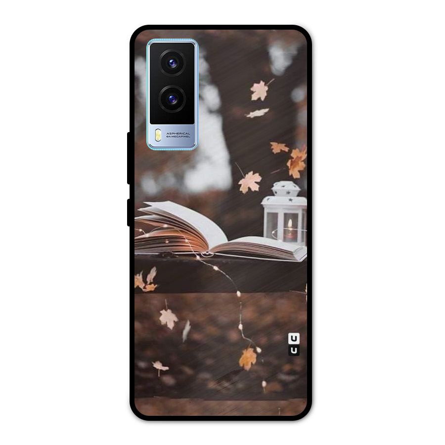 Book and Fall Leaves Metal Back Case for Vivo V21e 5G