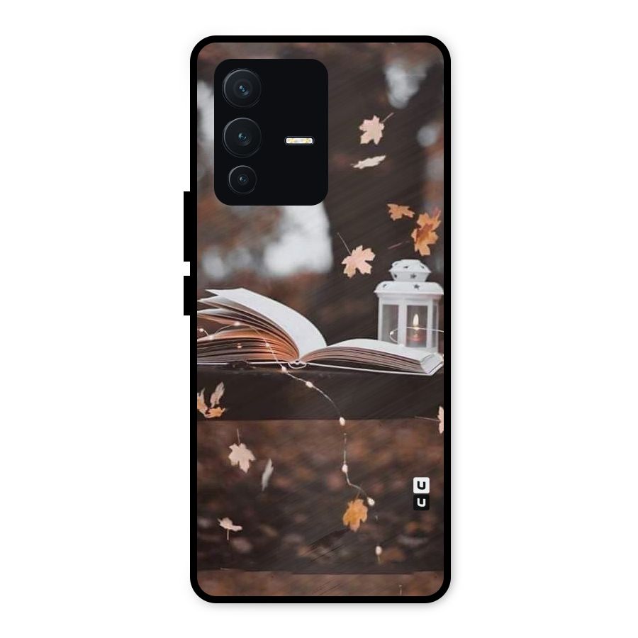 Book and Fall Leaves Metal Back Case for Vivo V23 5G