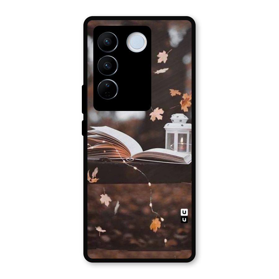 Book and Fall Leaves Metal Back Case for Vivo V27