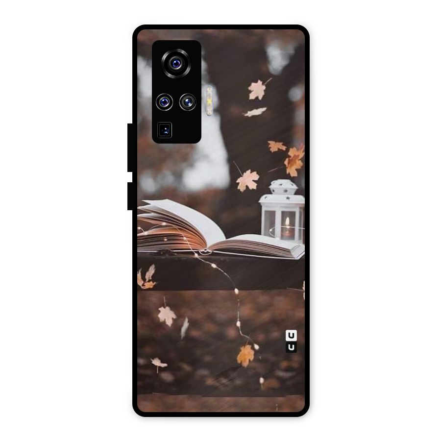 Book and Fall Leaves Metal Back Case for Vivo X50 Pro