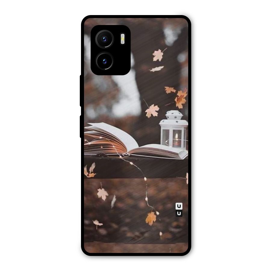 Book and Fall Leaves Metal Back Case for Vivo Y15s