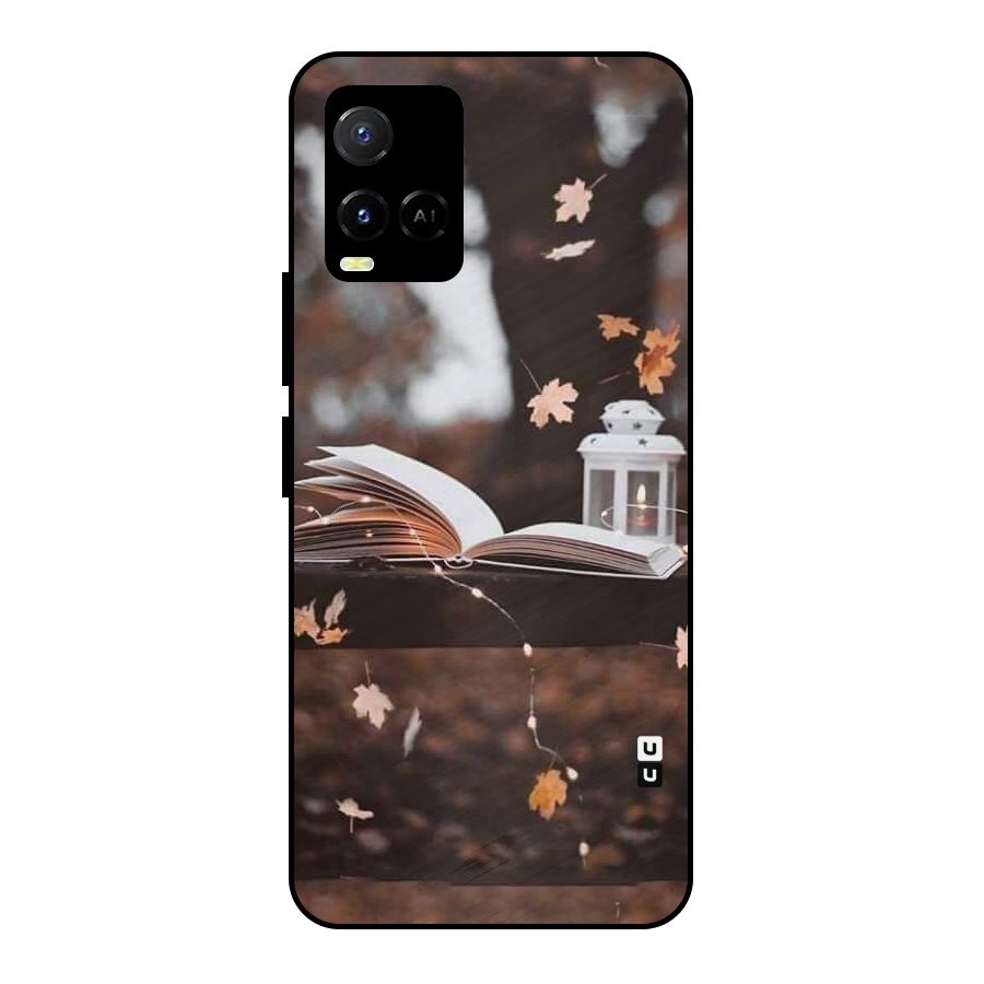 Book and Fall Leaves Metal Back Case for Vivo Y21A