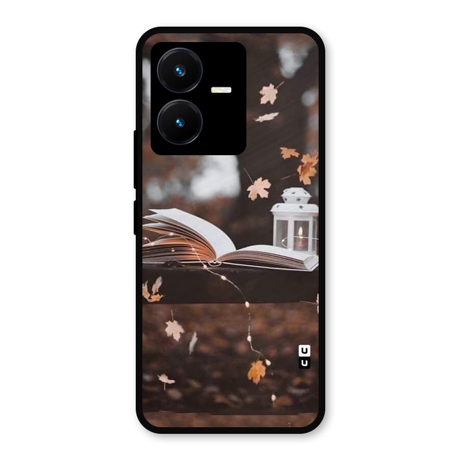 Book and Fall Leaves Metal Back Case for Vivo Y22