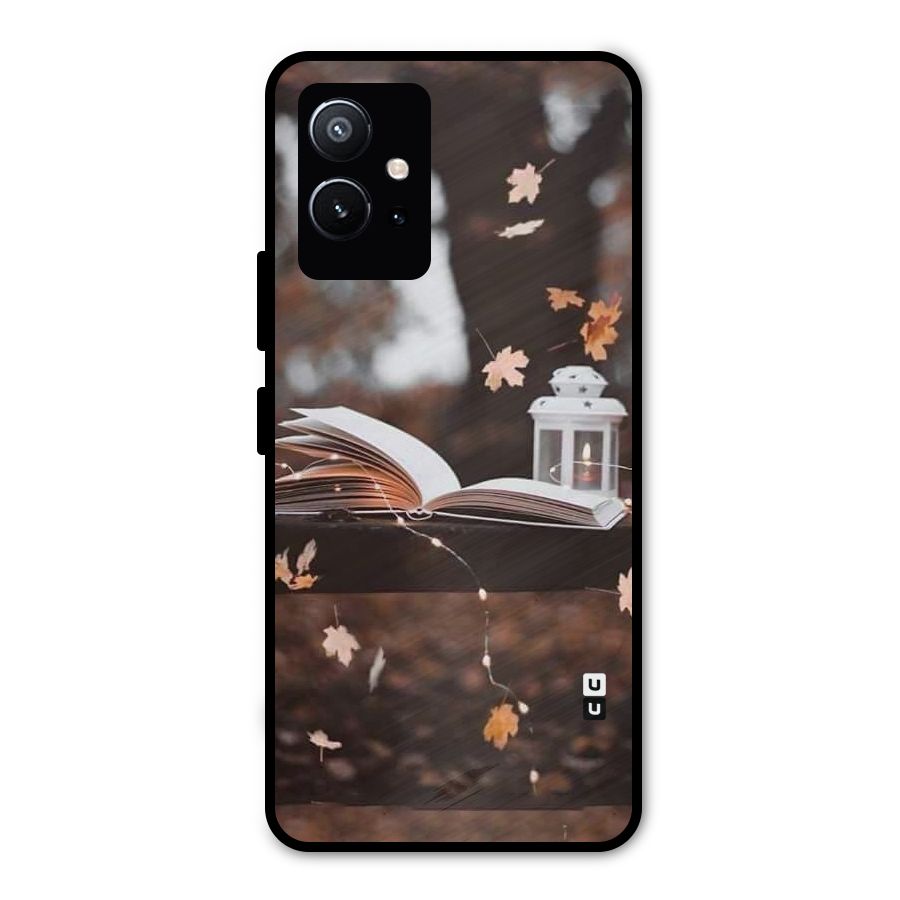 Book and Fall Leaves Metal Back Case for Vivo Y75 5G