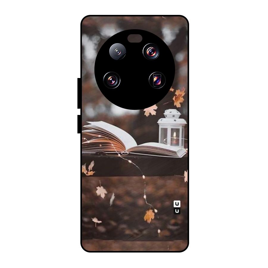 Book and Fall Leaves Metal Back Case for Xiaomi 13 Ultra