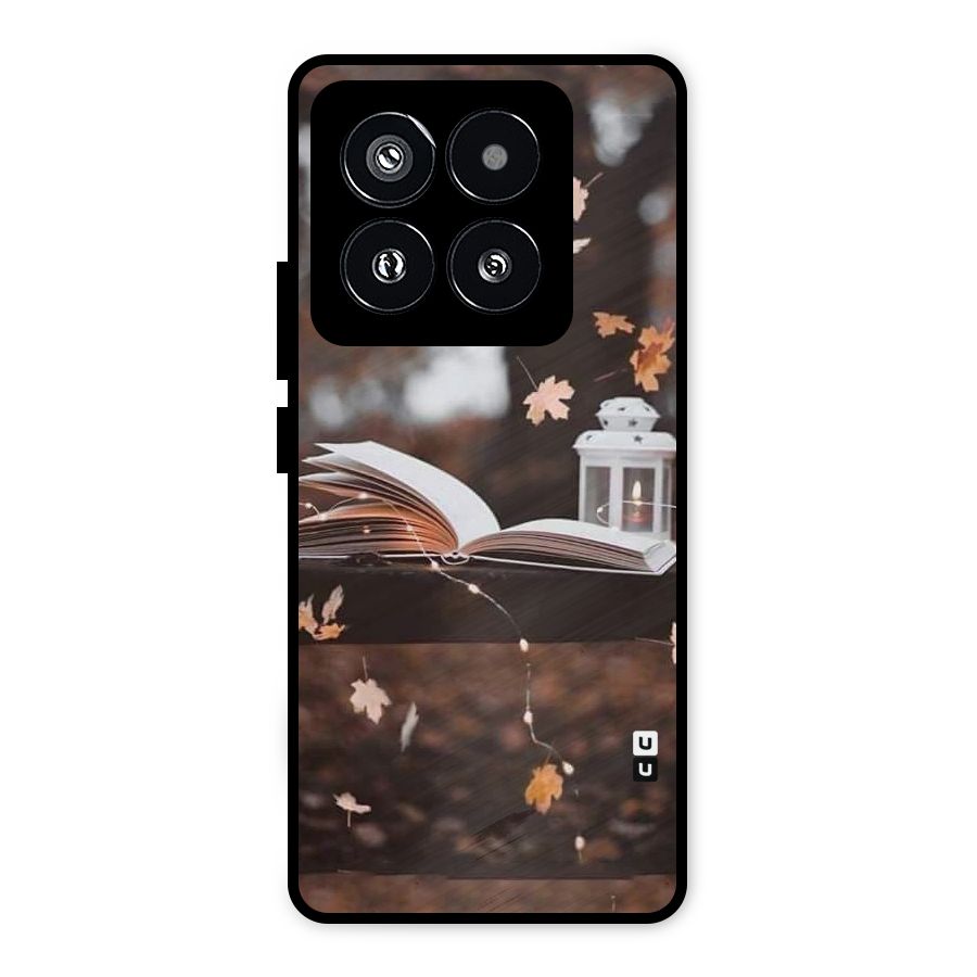 Book and Fall Leaves Metal Back Case for Xiaomi 14 Pro