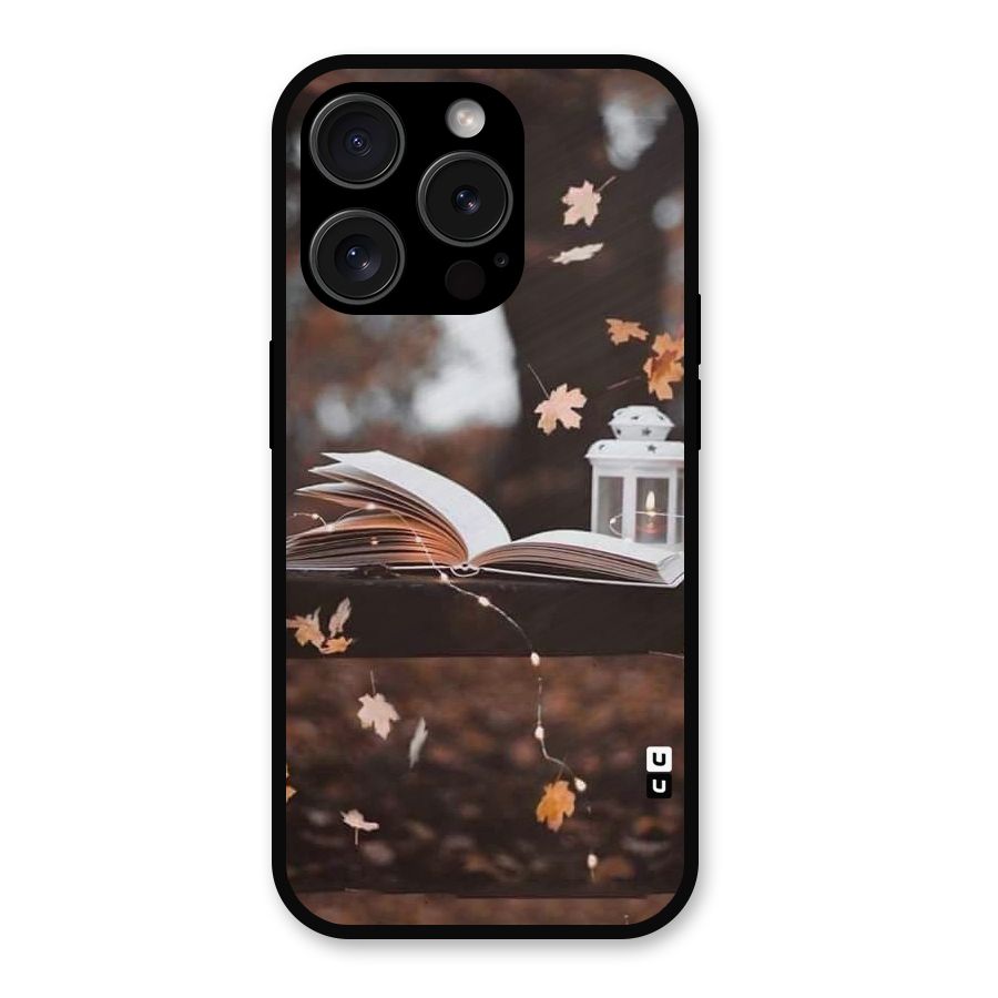 Book and Fall Leaves Metal Back Case for iPhone 15 Pro