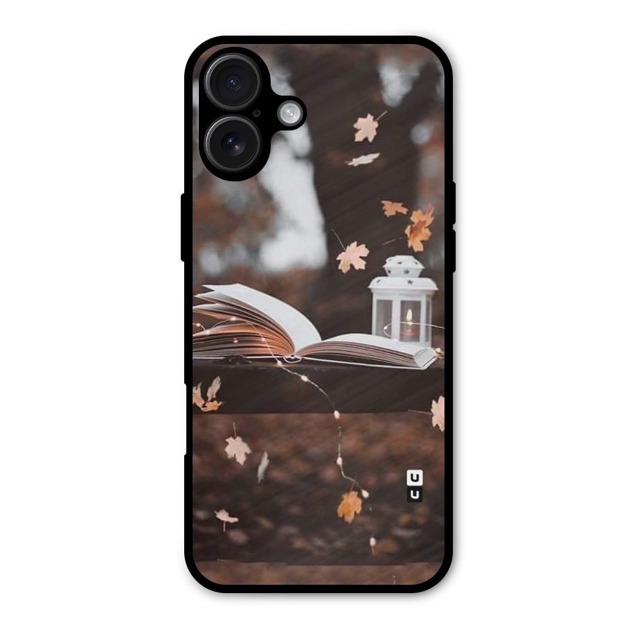 Book and Fall Leaves Metal Back Case for iPhone 16 Plus