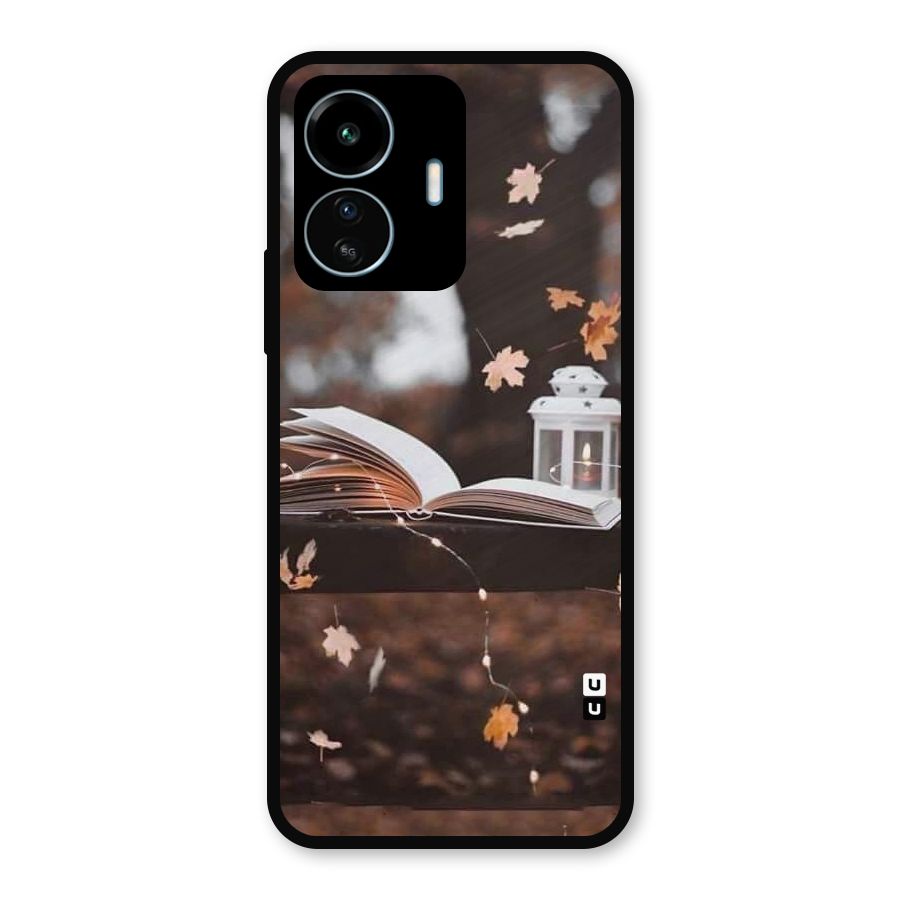 Book and Fall Leaves Metal Back Case for vivo iQOO Z6 Lite 5G