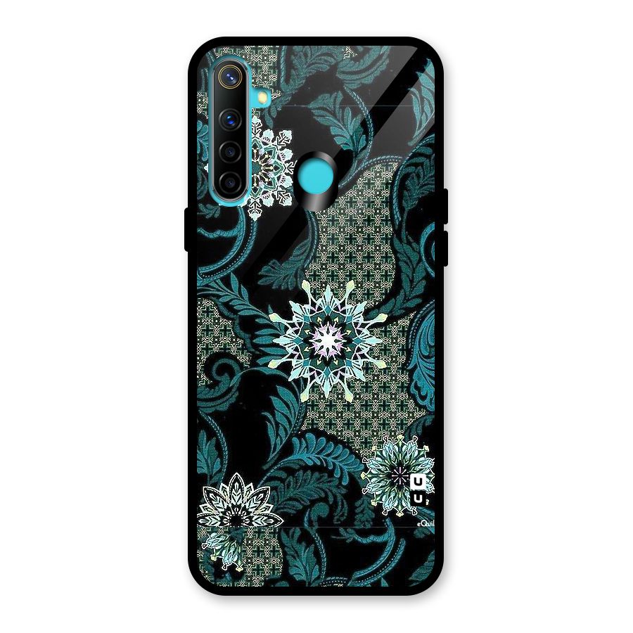 Bottle Green Floral Glass Back Case for Realme 5i