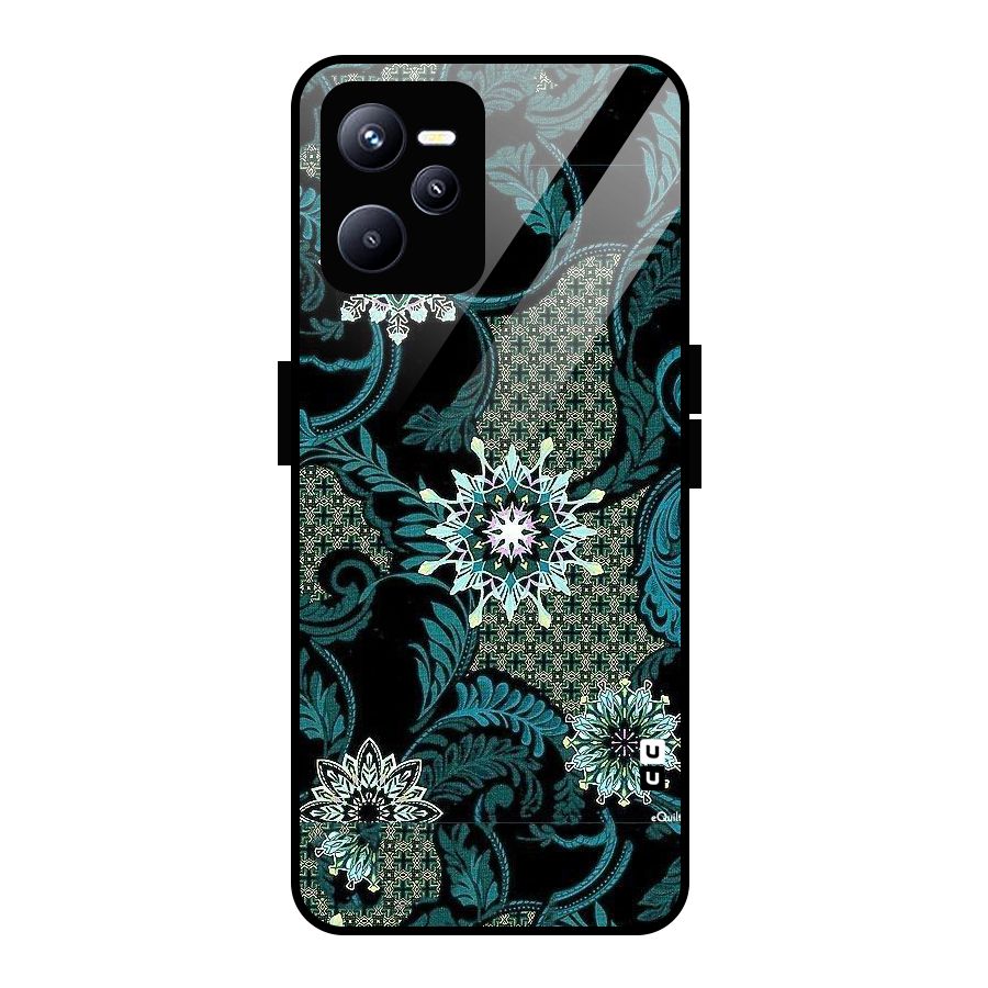 Bottle Green Floral Glass Back Case for Realme C35