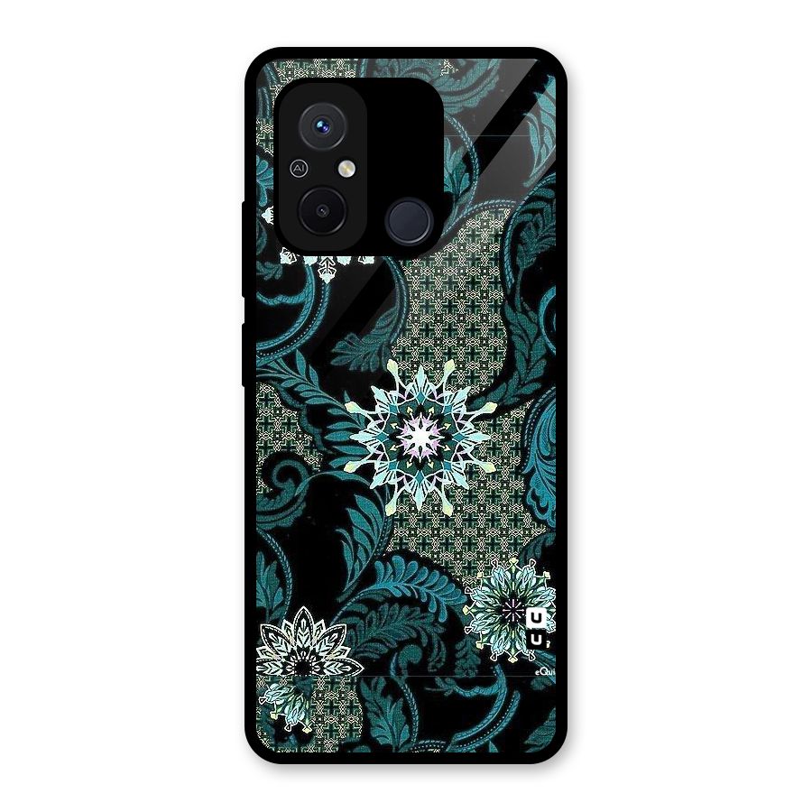 Bottle Green Floral Glass Back Case for Redmi 12C
