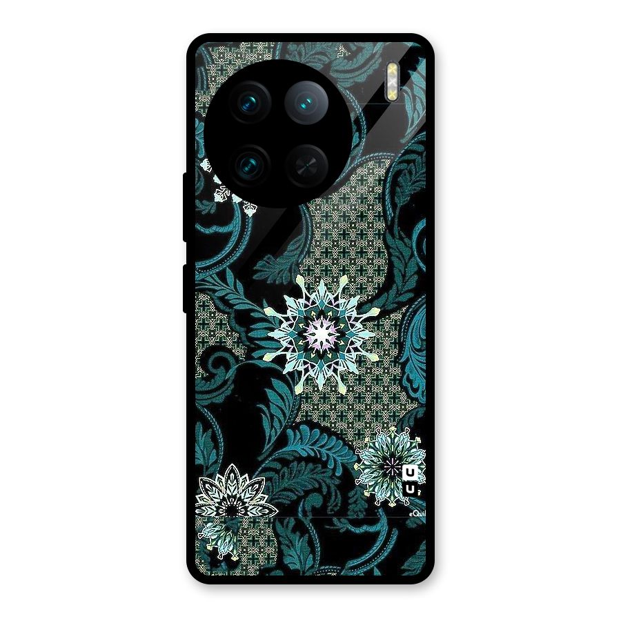 Bottle Green Floral Glass Back Case for Vivo X90 Pro
