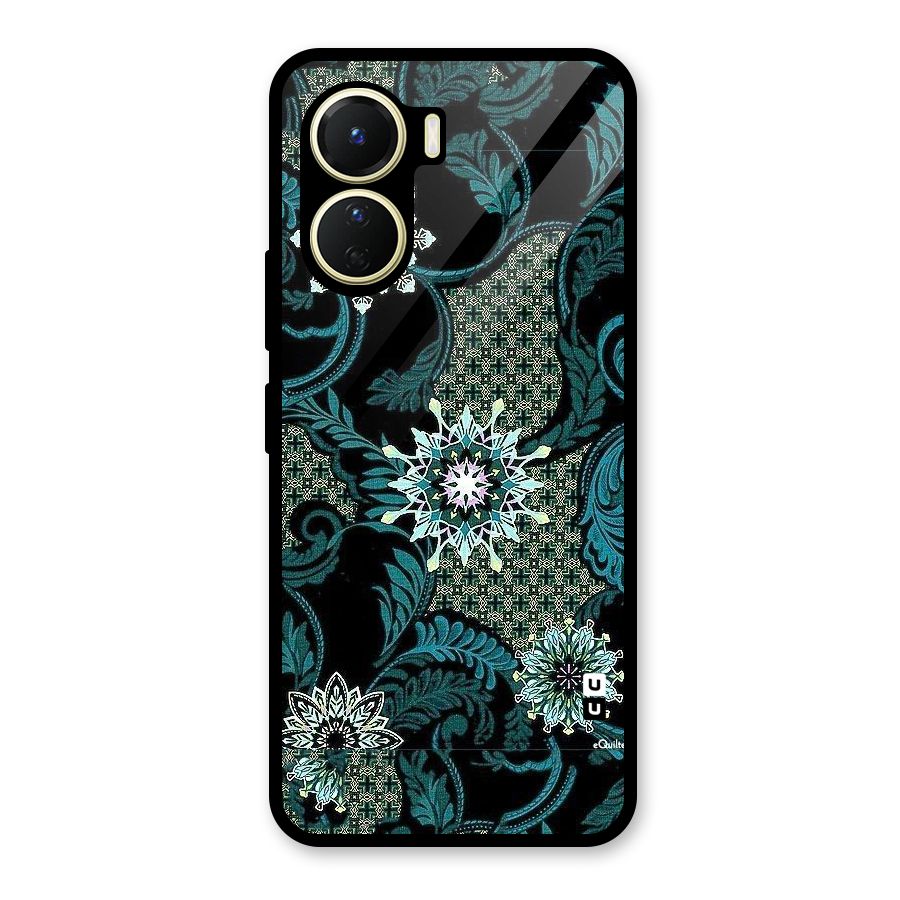 Bottle Green Floral Glass Back Case for Vivo Y16