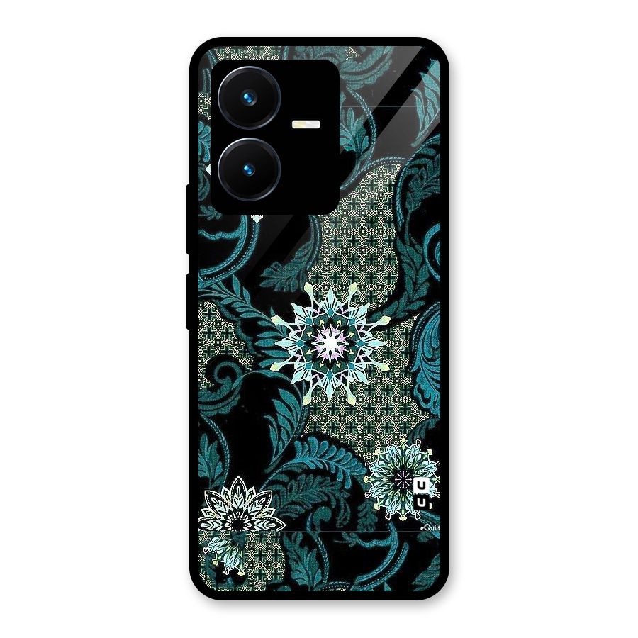 Bottle Green Floral Glass Back Case for Vivo Y22s