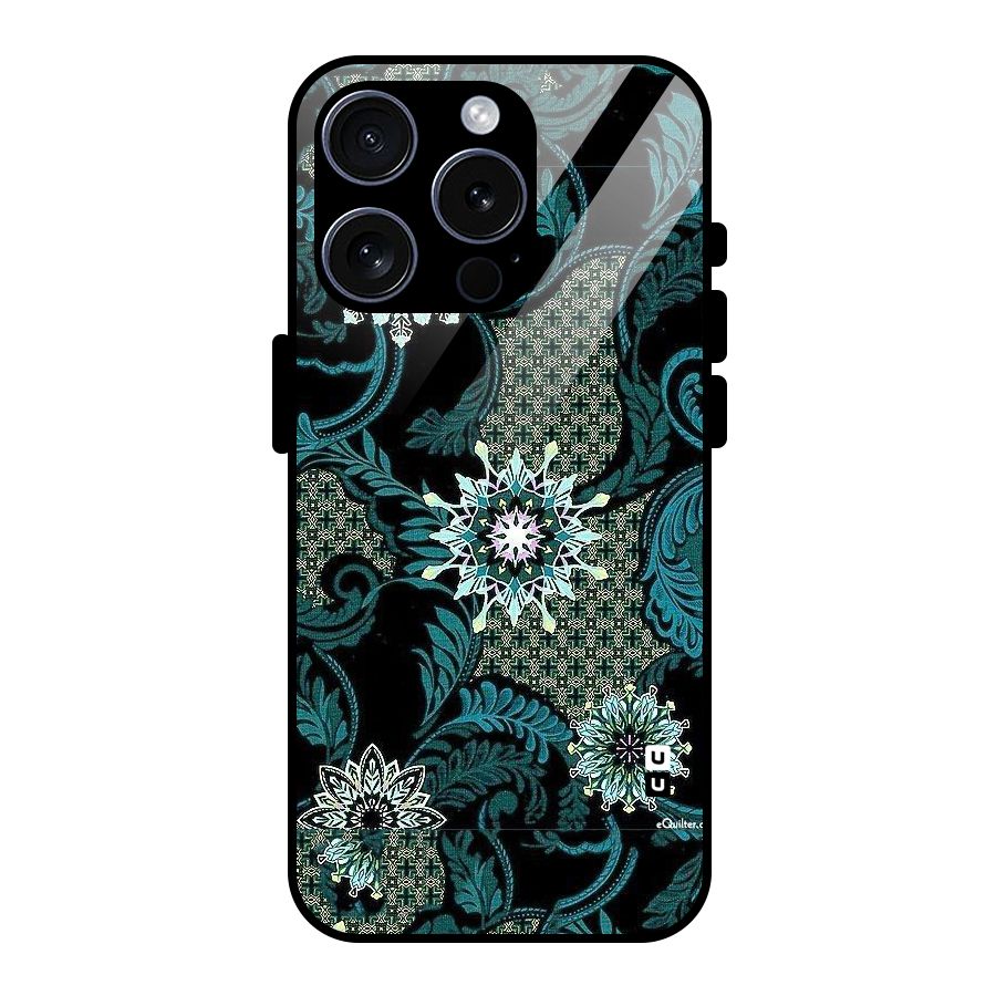 Bottle Green Floral Glass Back Case for iPhone 15 Pro