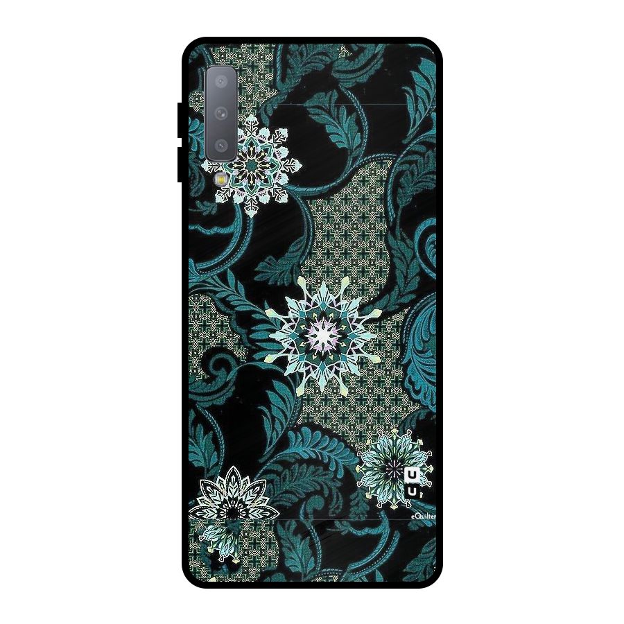 Bottle Green Floral Metal Back Case for Galaxy A7 (2018)