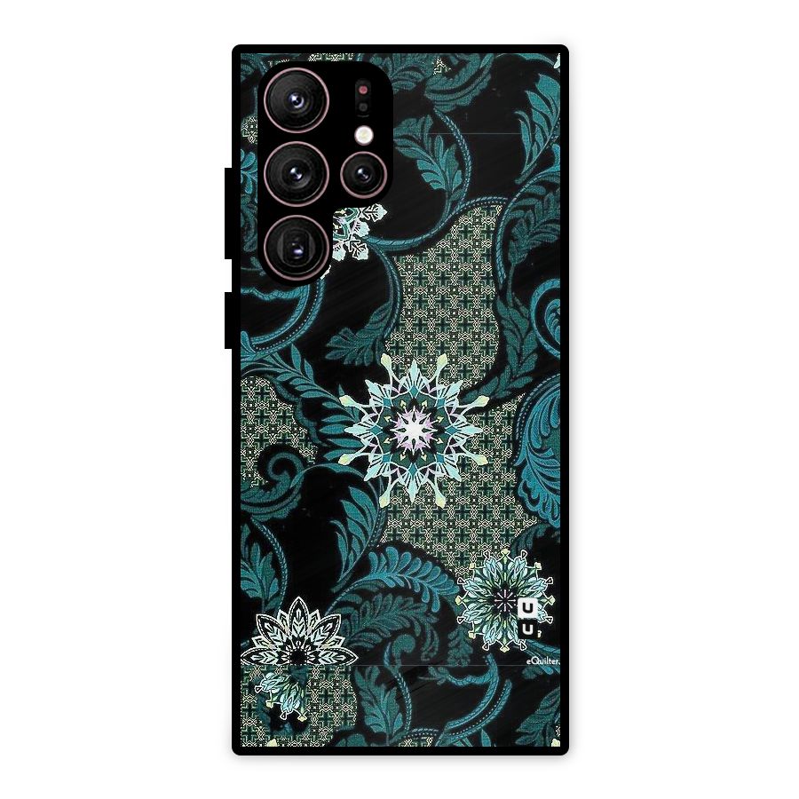 Bottle Green Floral Metal Back Case for Galaxy S22 Ultra 5G