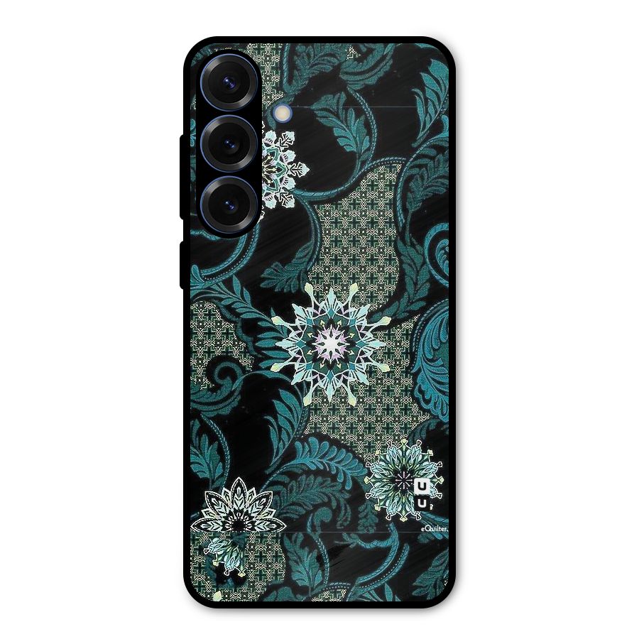 Bottle Green Floral Metal Back Case for Galaxy S25 Plus