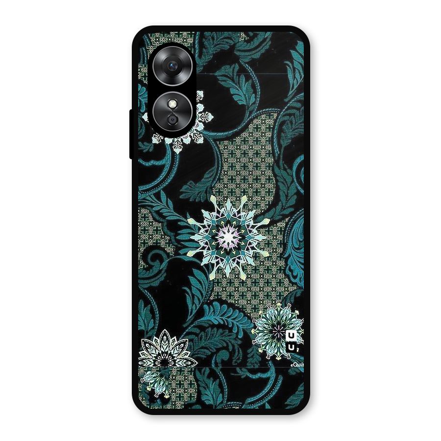 Bottle Green Floral Metal Back Case for Oppo A17