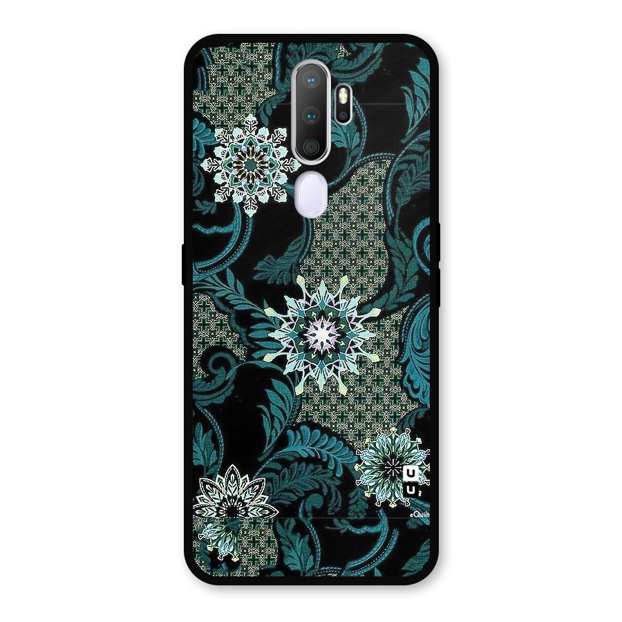 Bottle Green Floral Metal Back Case for Oppo A9 (2020)