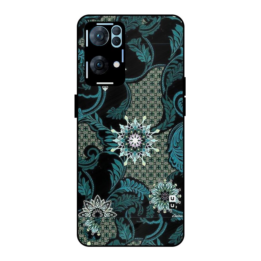 Bottle Green Floral Metal Back Case for Oppo Reno7 Pro 5G