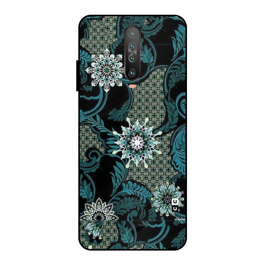 Bottle Green Floral Metal Back Case for Poco X2