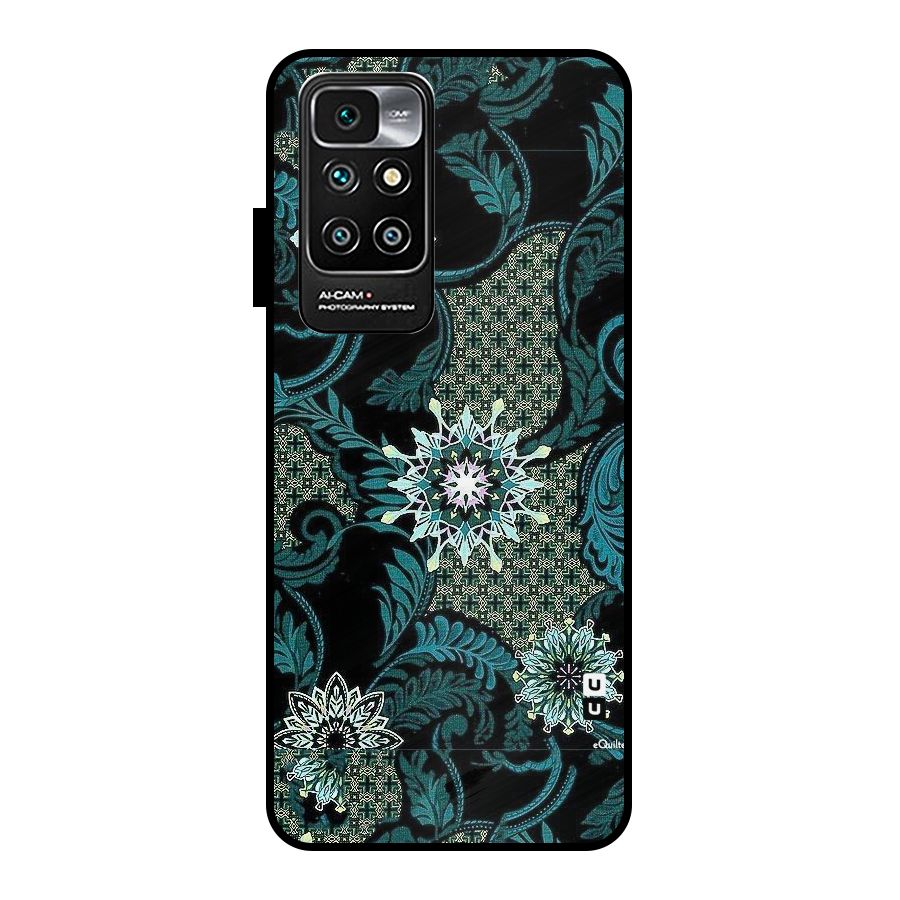 Bottle Green Floral Metal Back Case for Redmi 10 Prime