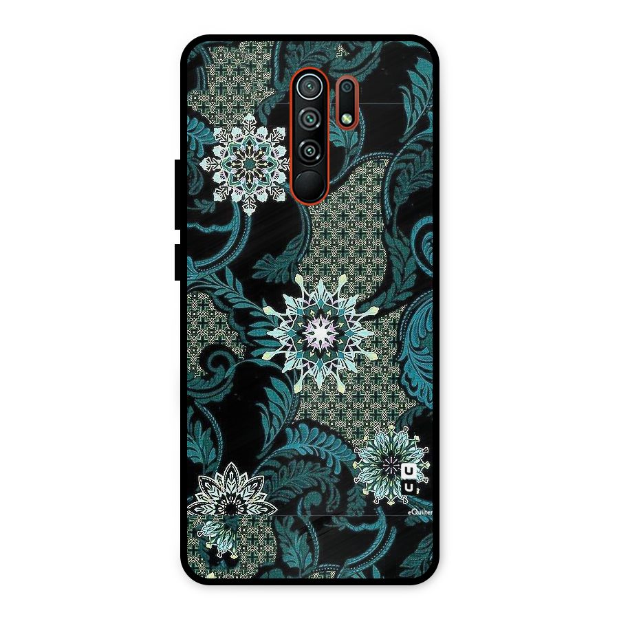 Bottle Green Floral Metal Back Case for Redmi 9 Prime