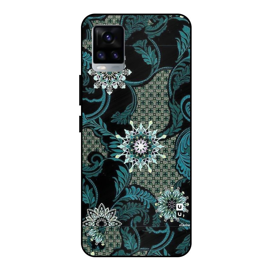 Bottle Green Floral Metal Back Case for Vivo V20 2021