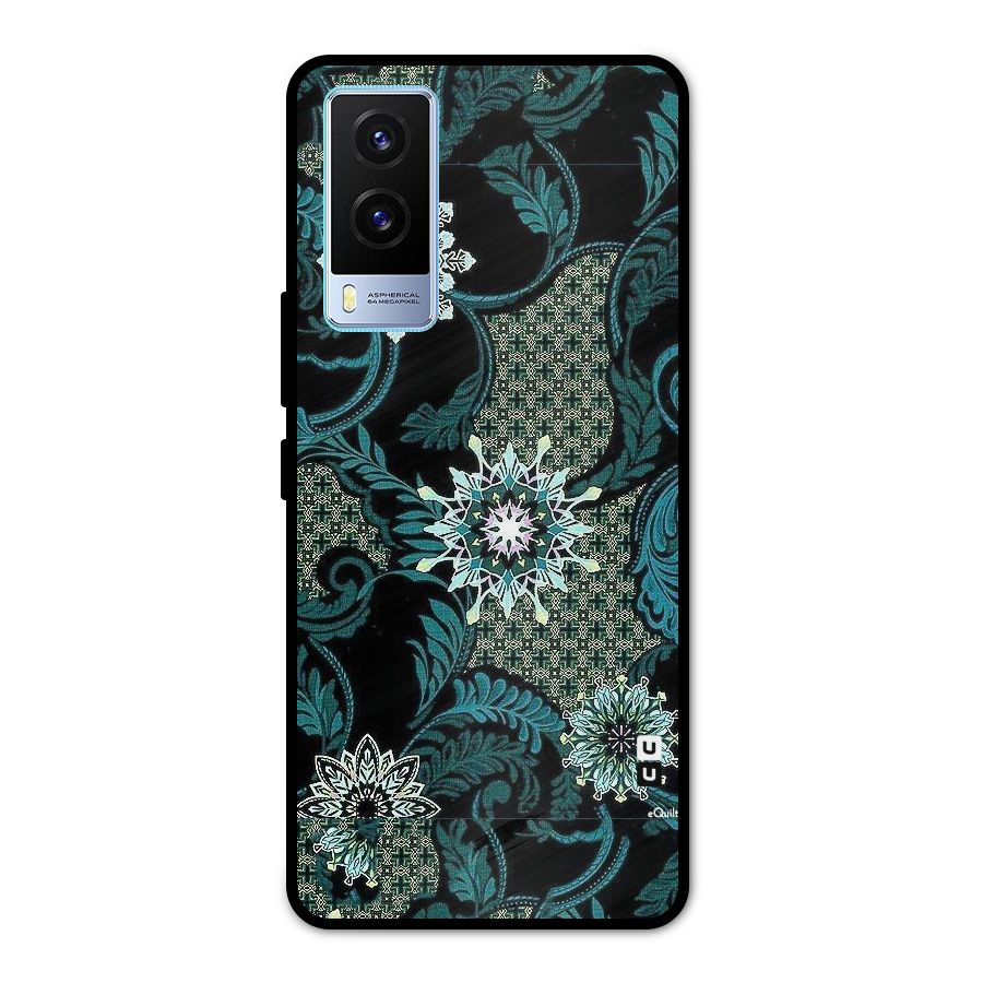 Bottle Green Floral Metal Back Case for Vivo V21e 5G