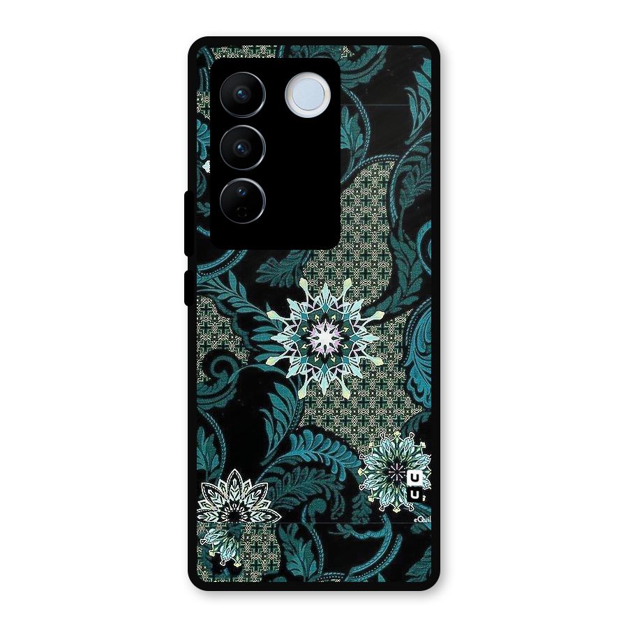 Bottle Green Floral Metal Back Case for Vivo V27