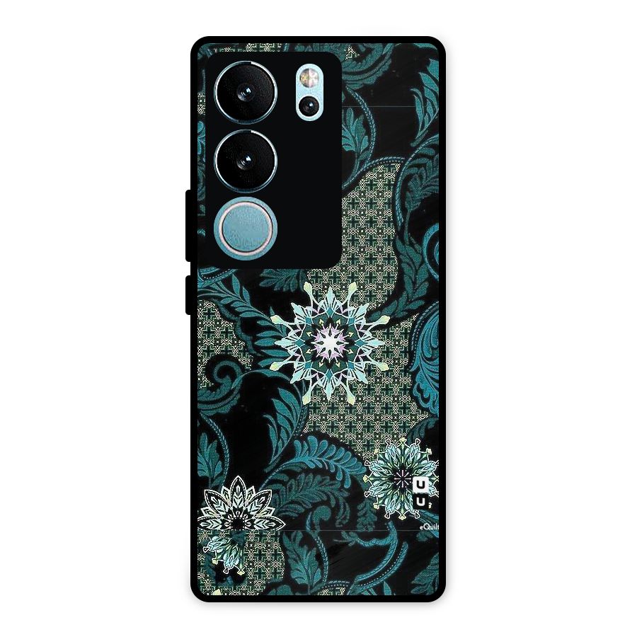 Bottle Green Floral Metal Back Case for Vivo V29