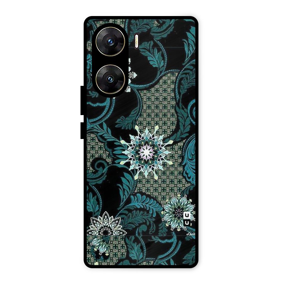 Bottle Green Floral Metal Back Case for Vivo V29e