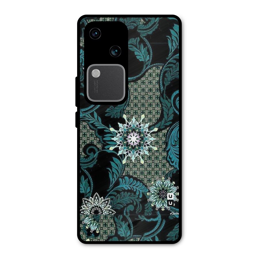 Bottle Green Floral Metal Back Case for Vivo V30 Pro