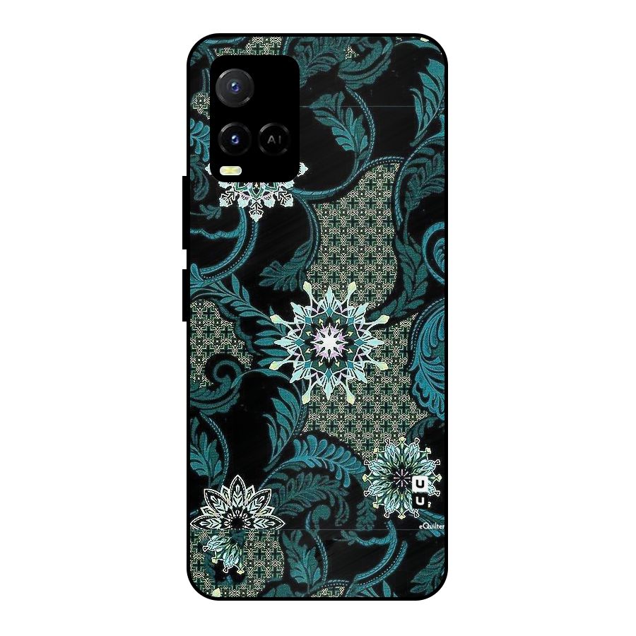 Bottle Green Floral Metal Back Case for Vivo Y21