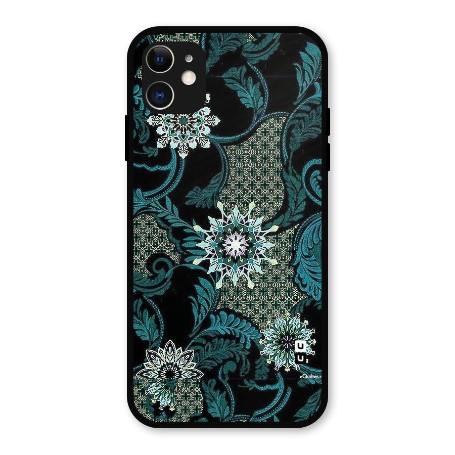 Bottle Green Floral Metal Back Case for iPhone 11