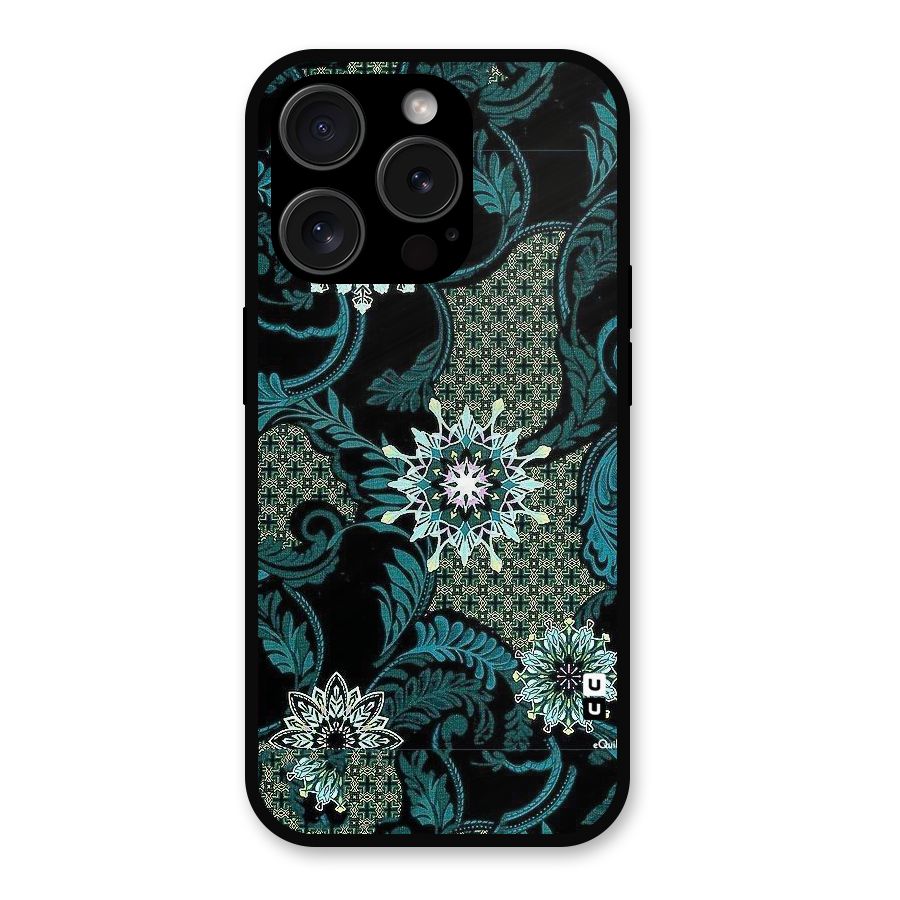 Bottle Green Floral Metal Back Case for iPhone 15 Pro
