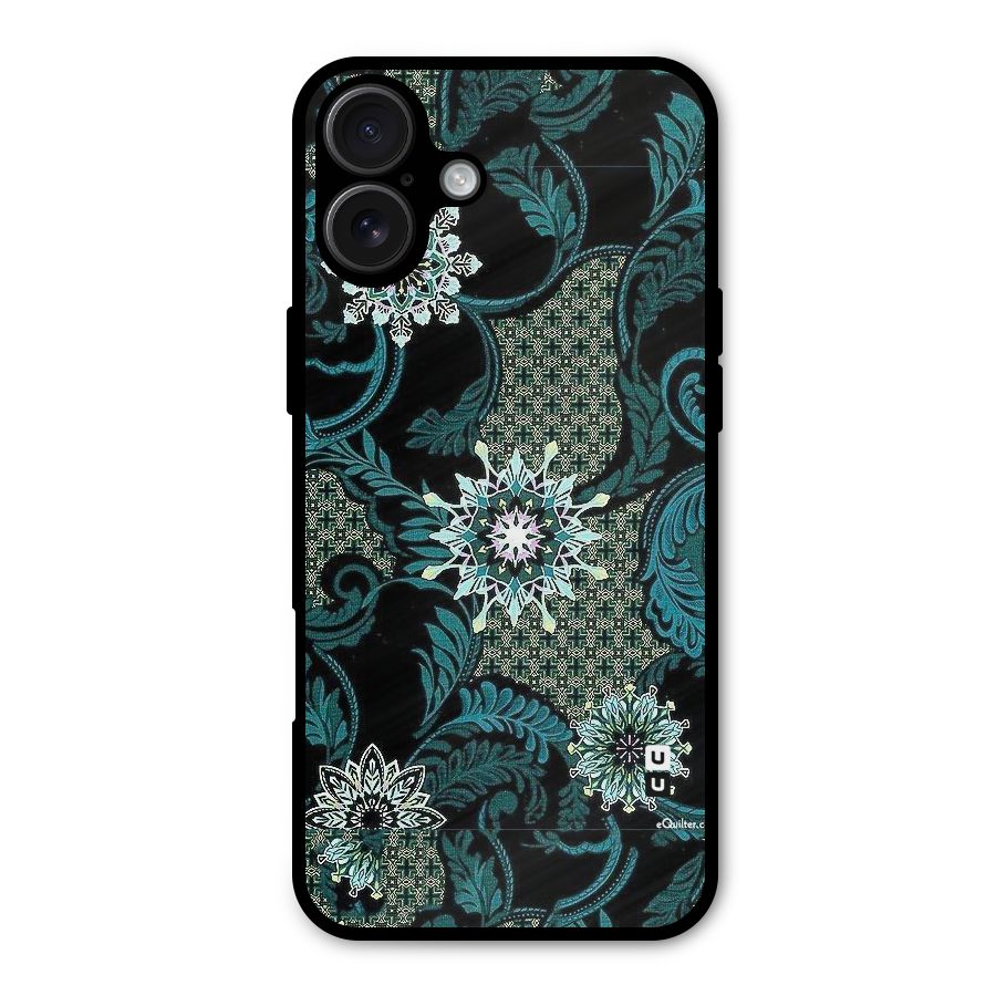 Bottle Green Floral Metal Back Case for iPhone 16 Plus