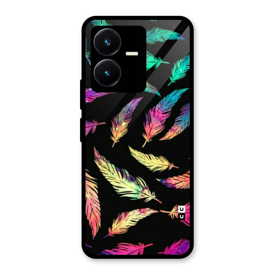 Bright Feathers Glass Back Case for Vivo Y22s