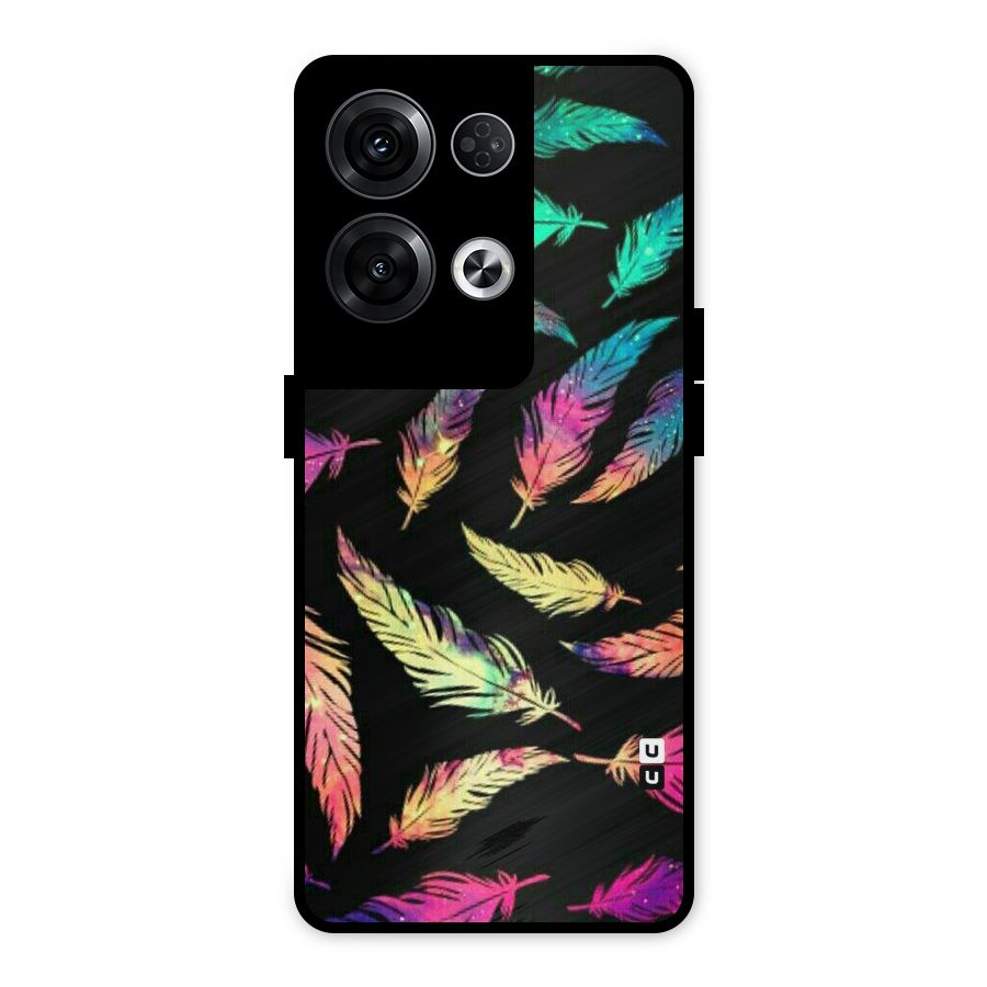 Bright Feathers Metal Back Case for Oppo Reno8 Pro 5G