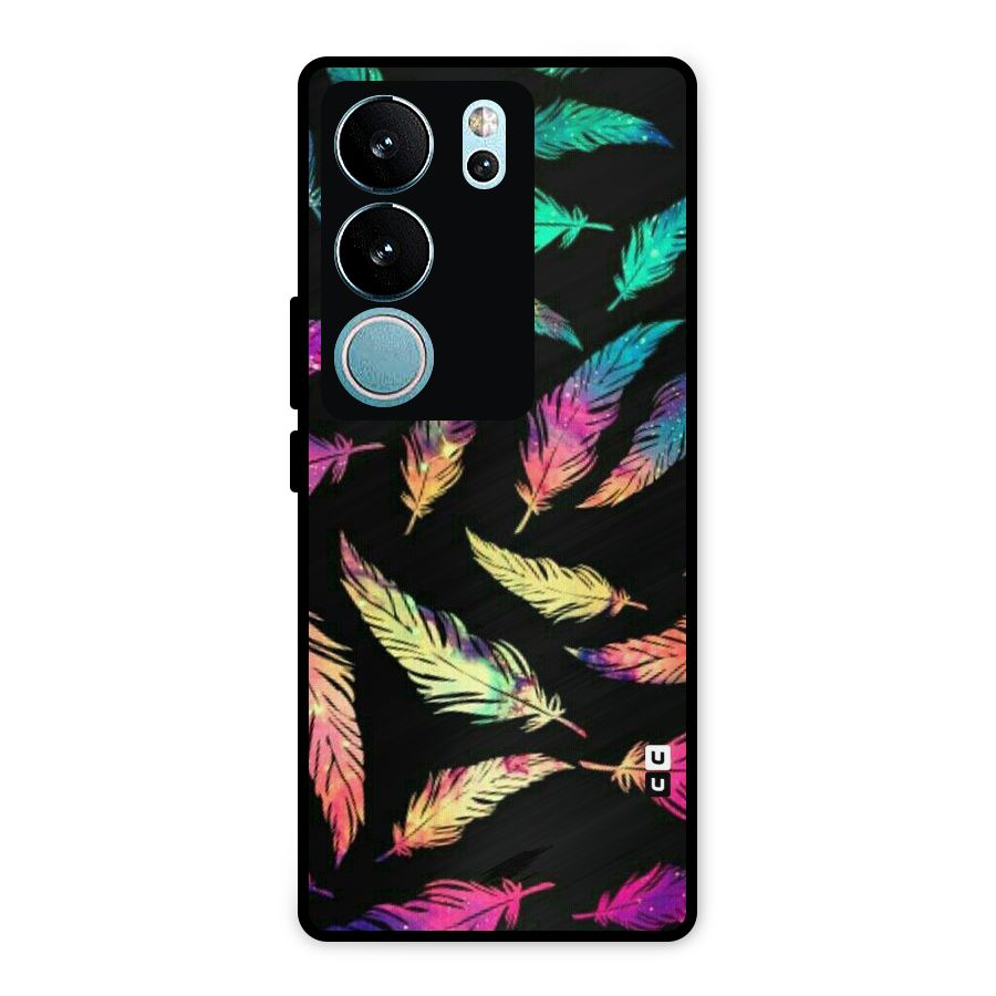 Bright Feathers Metal Back Case for Vivo V29 Pro