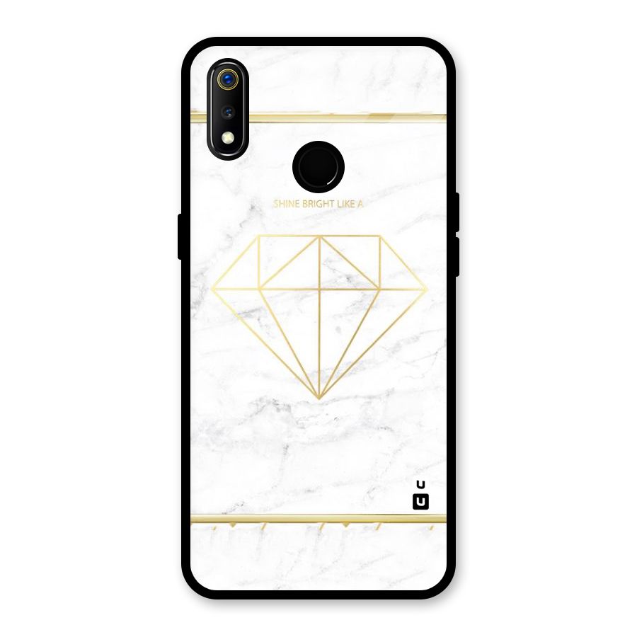 Bright Gold Diamond Glass Back Case for Realme 3i