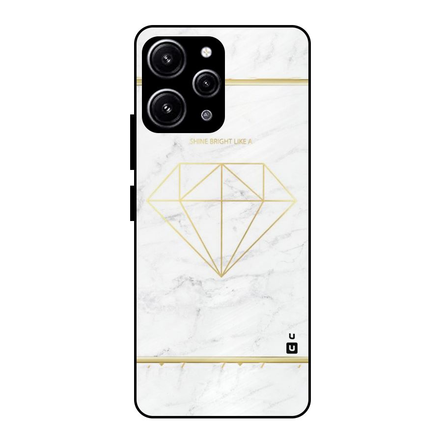 Bright Gold Diamond Glass Back Case for Redmi 12 4G