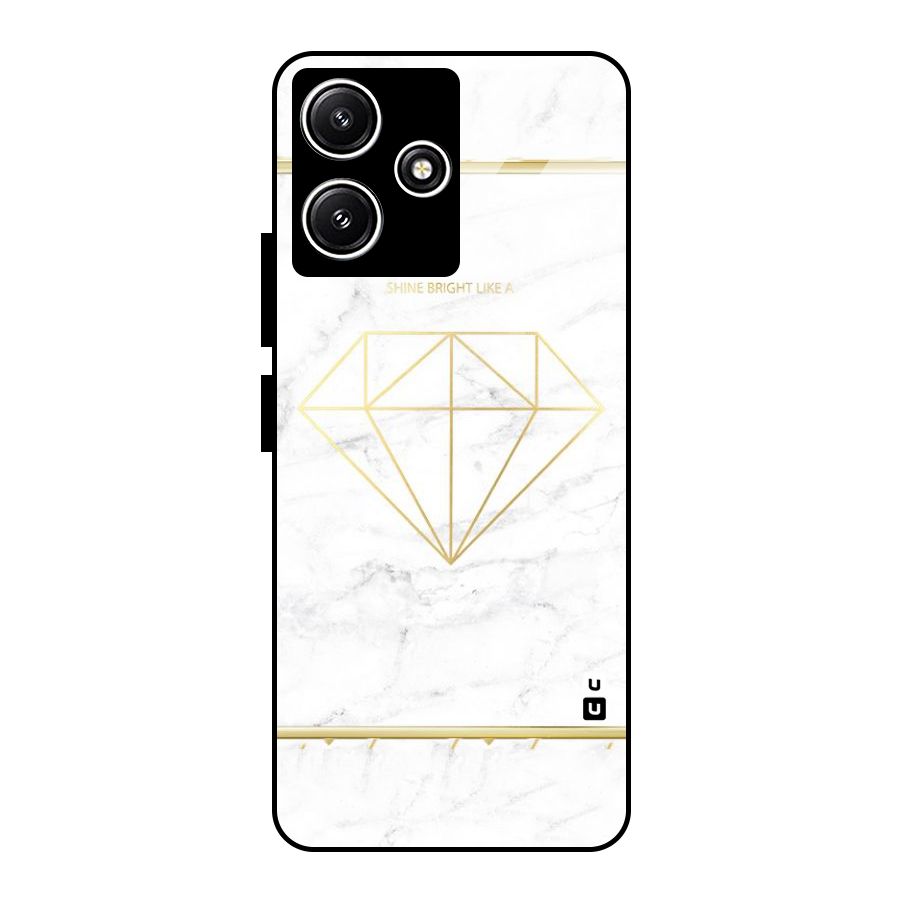 Bright Gold Diamond Glass Back Case for Redmi 12 5G