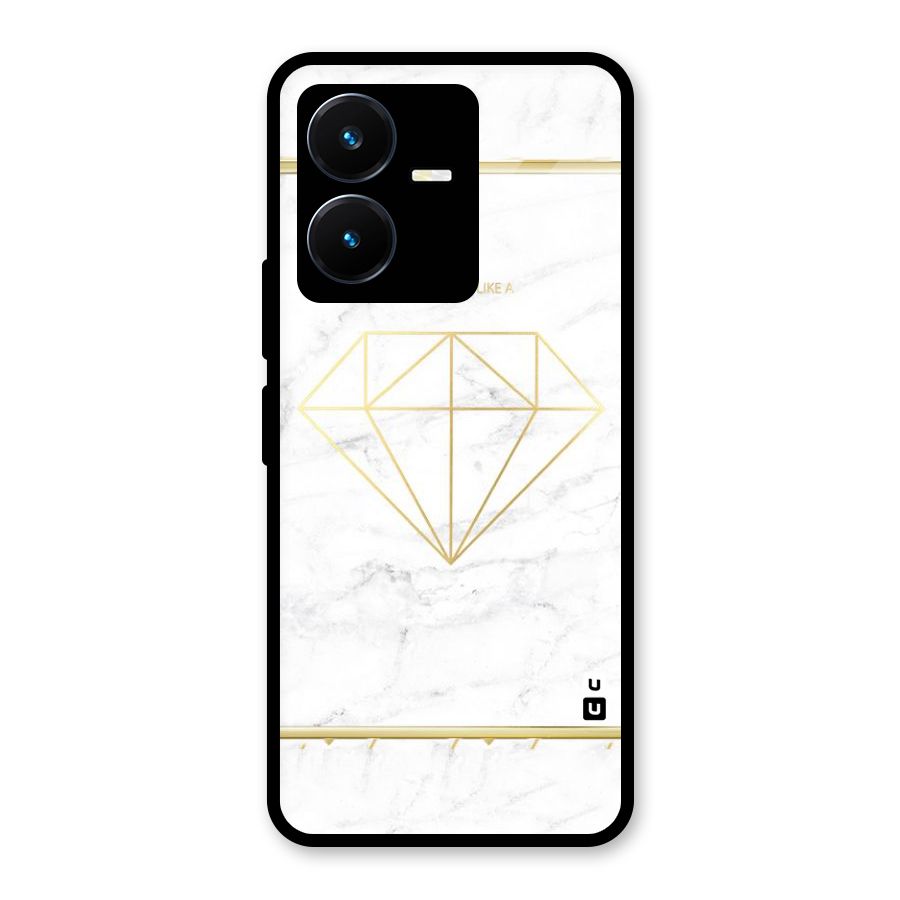 Bright Gold Diamond Glass Back Case for Vivo Y22s