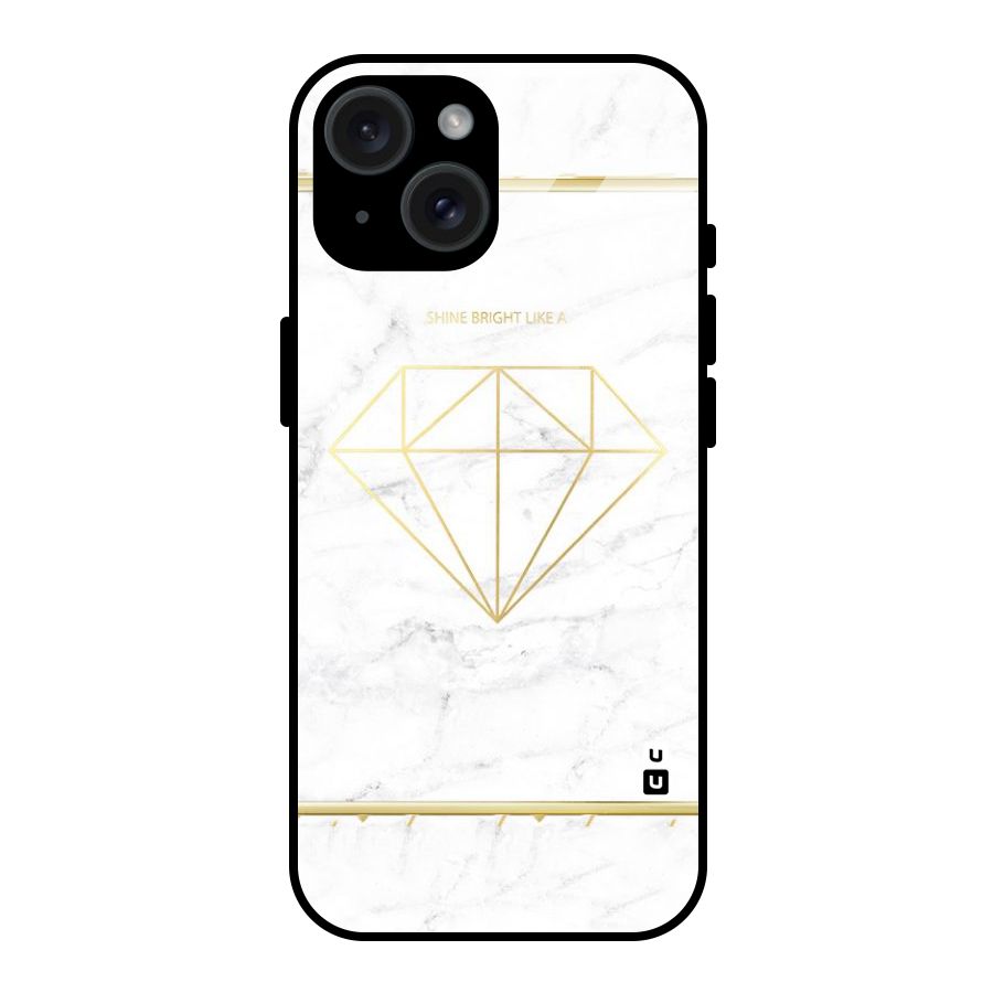 Bright Gold Diamond Glass Back Case for iPhone 15