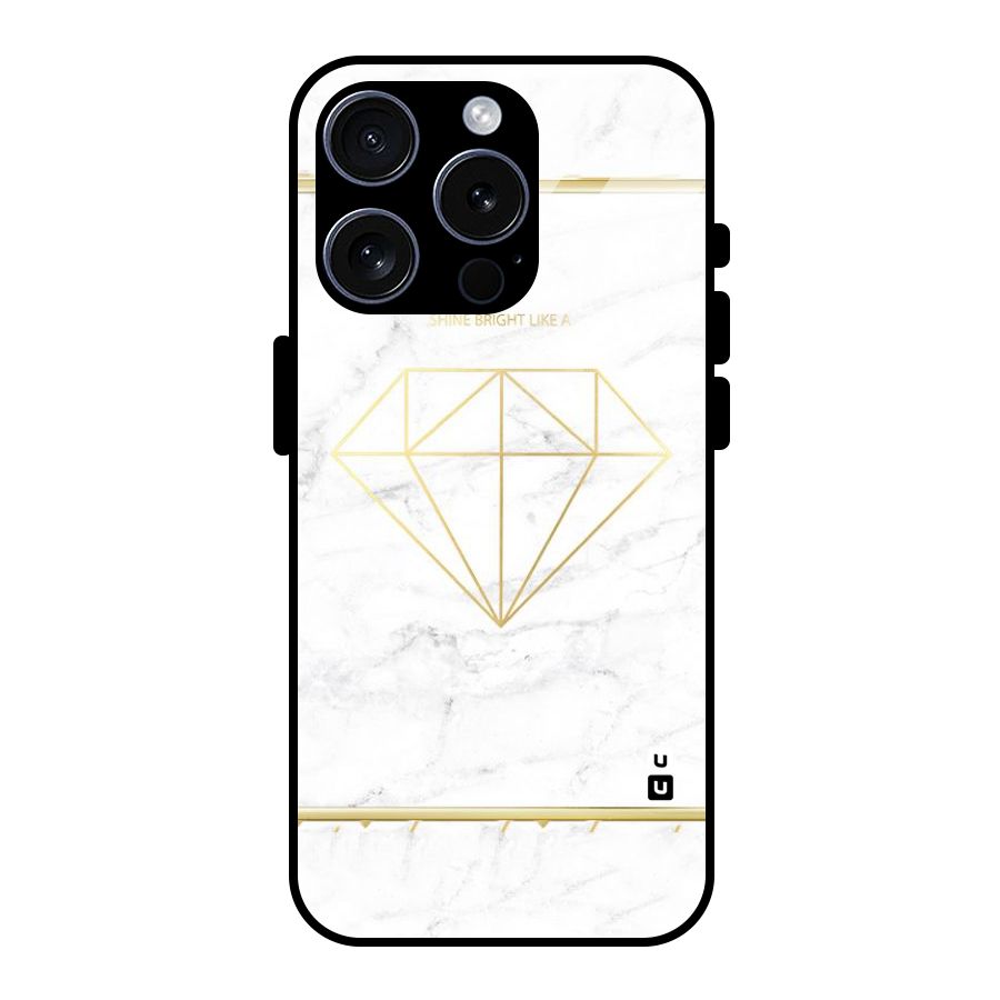 Bright Gold Diamond Glass Back Case for iPhone 15 Pro