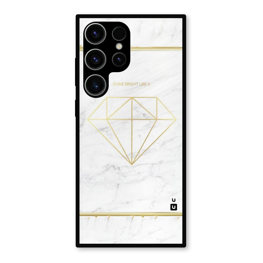 Bright Gold Diamond Metal Back Case for Galaxy S23 Ultra
